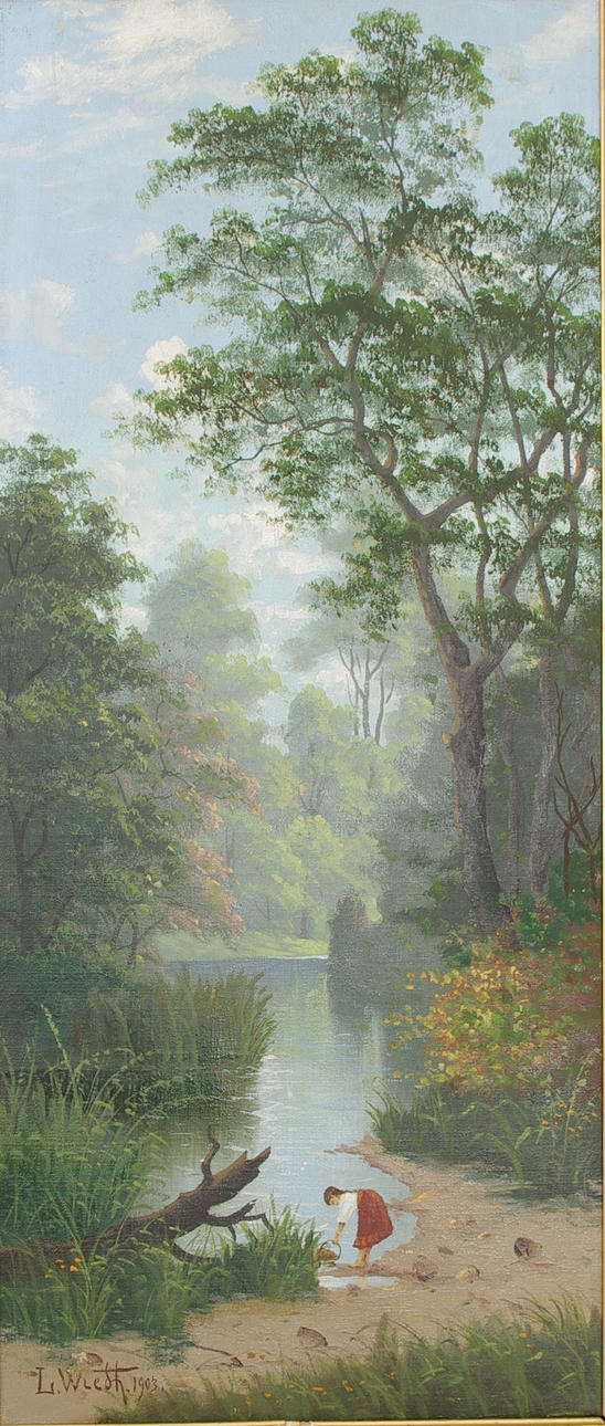 LEONARD WIEDH. Vatten hämtade flicka, olja på duk, signerad L. Wiedh 1903.