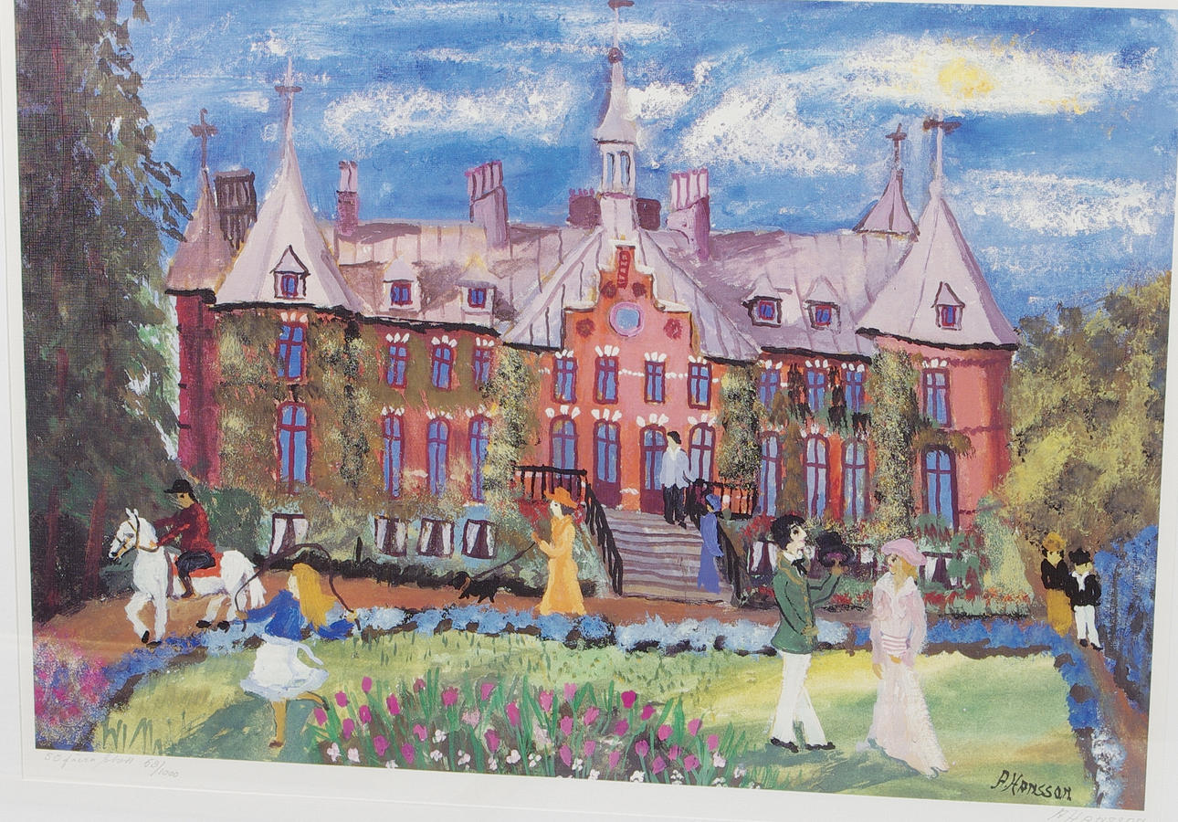 ALMA HANSSON. Sofiero slott, färglitografi, signerad A. Hansson.