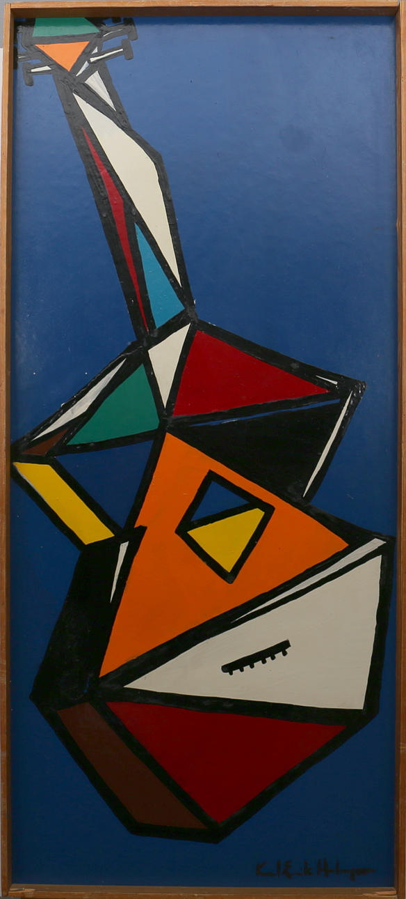 KARL-ERIK HOLMGREN. Komposition. Lackfärg på pannå. Signerad.