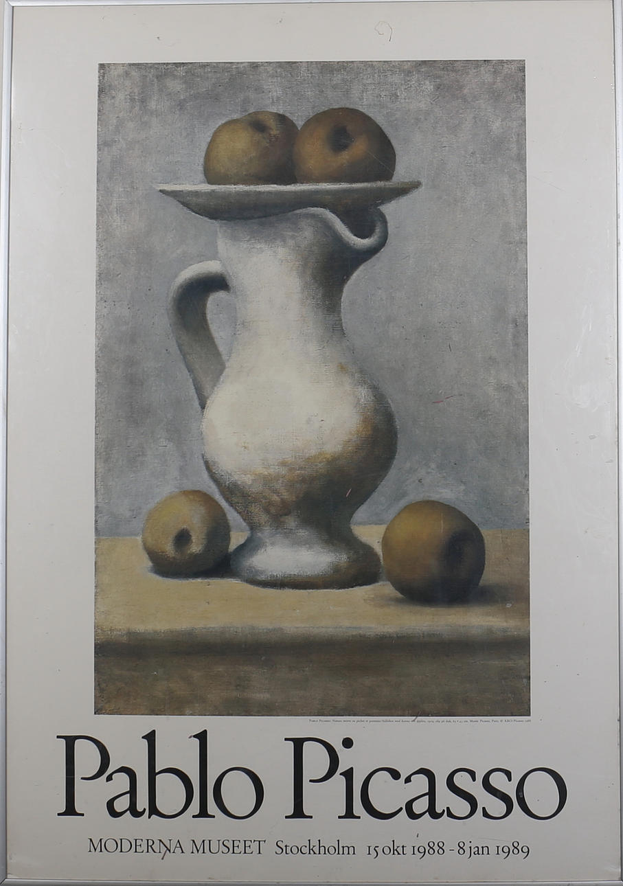 AFFISCH, Pablo Picasso. "Nature morte au pichet et pommes" 1919. Utställning på Modern museet, Stockholm 1988-1989.