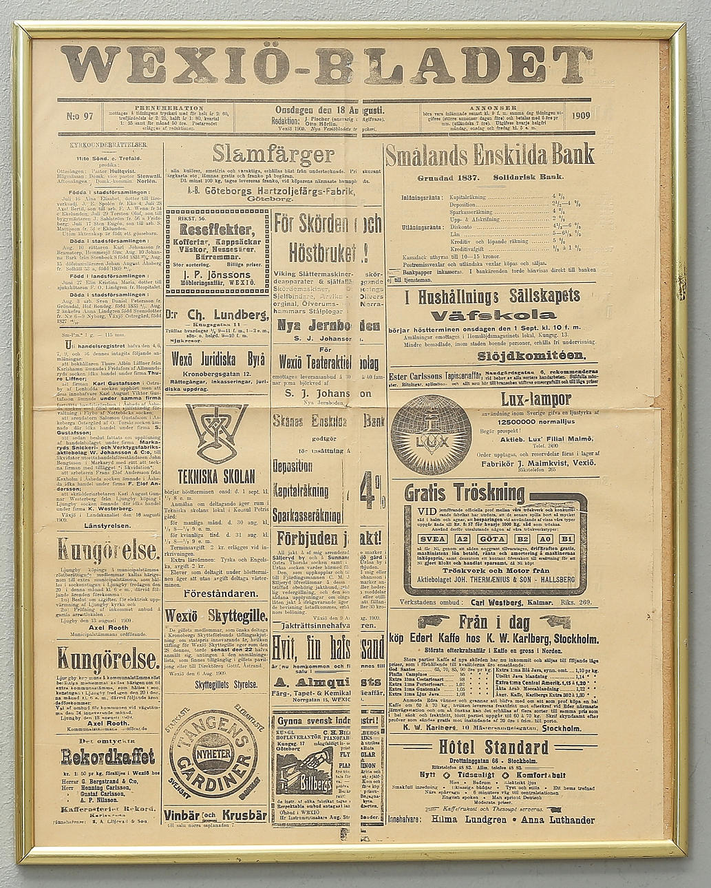 NEWSPAPER, "Wexiö-Bladet 1909".