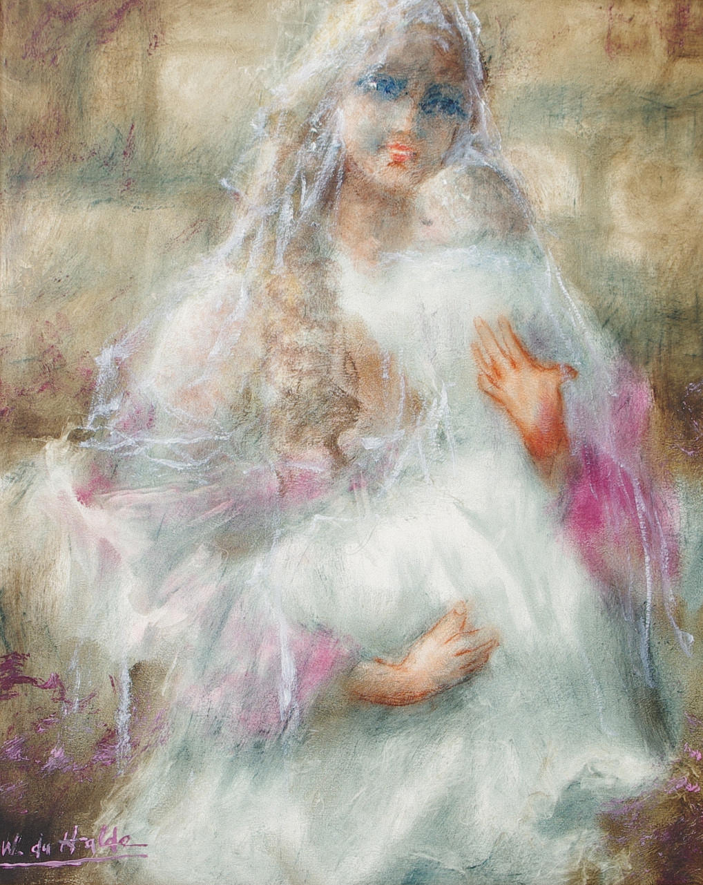 WALTER DU HALDE. Kvinna med barn, olja på duk, signerad W. du Halde.