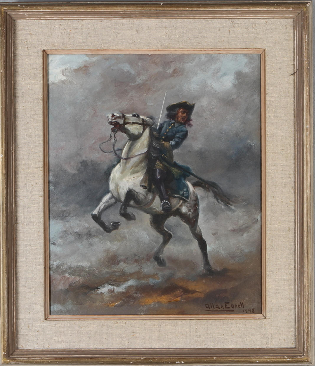 ALLAN EGNELL. Militär till häst, olja på duk, signerad samt daterad 1948.