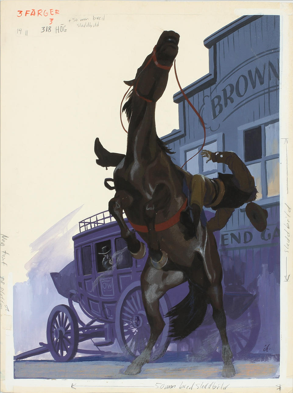 THORD LINDBLOM. "Stegrande häst". Blandteknik på kartong, monogramsignerad.