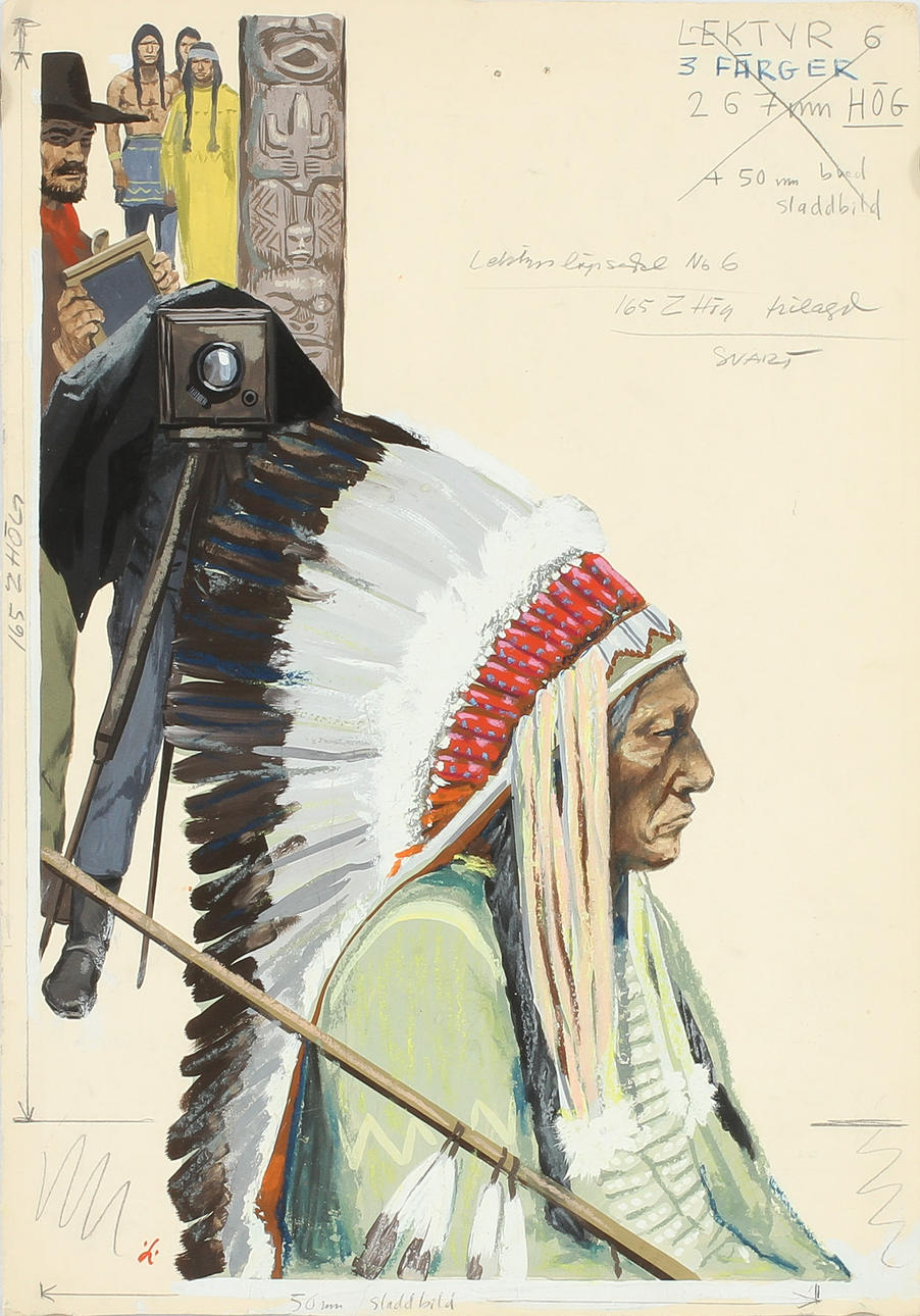 THORD LINDBLOM. "Indianhövding", Blandteknik på kartong, monogramsignerad.