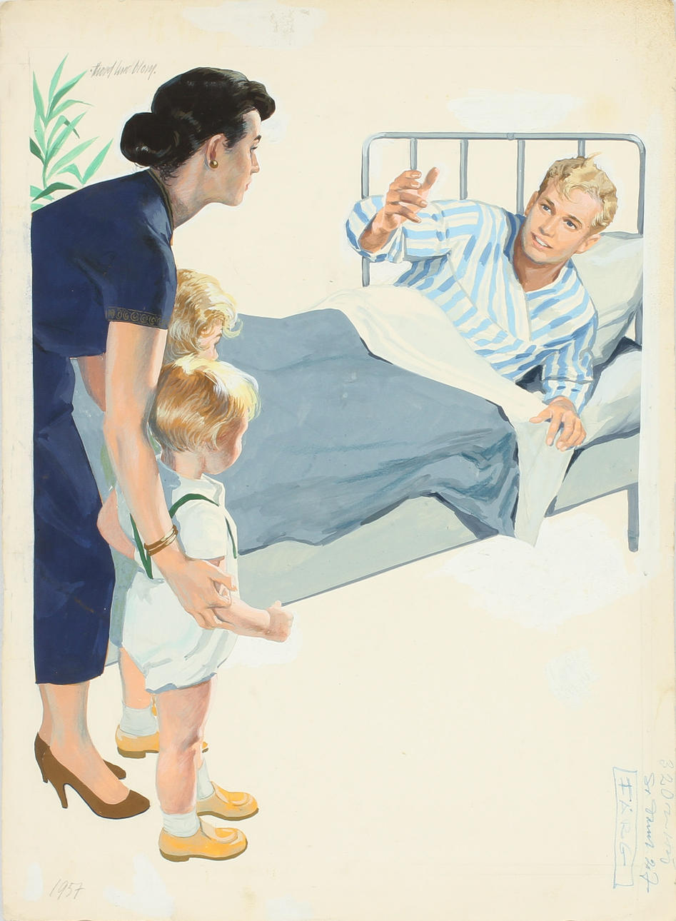 THORD LINDBLOM. "Konvalescent" Blandteknik på kartong, signerad och daterad 1957.