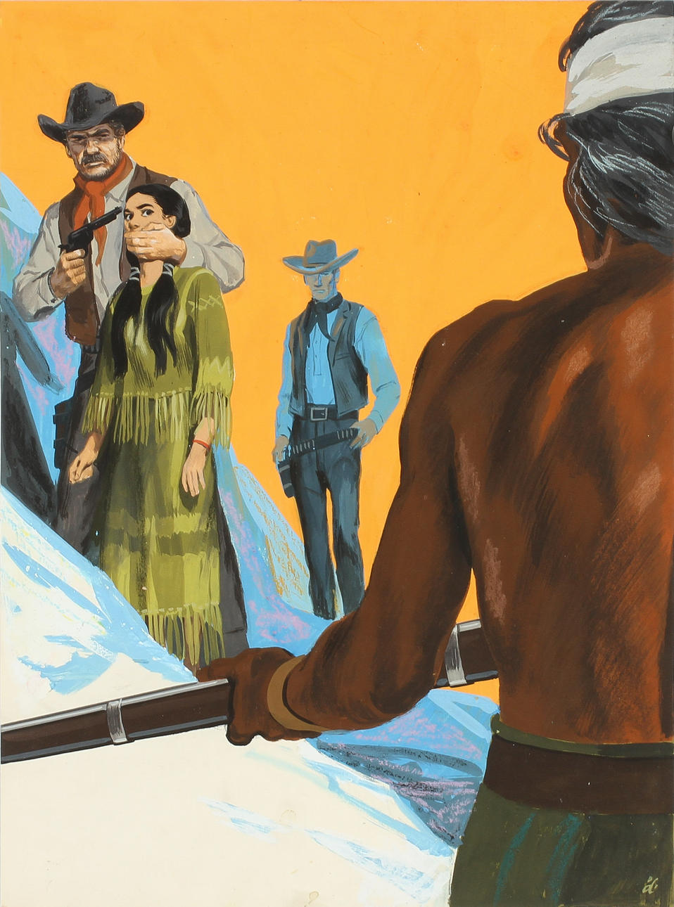 THORD LINDBLOM. "Indianer & cowboys" Blandteknik på kartong, monogramsignerad.