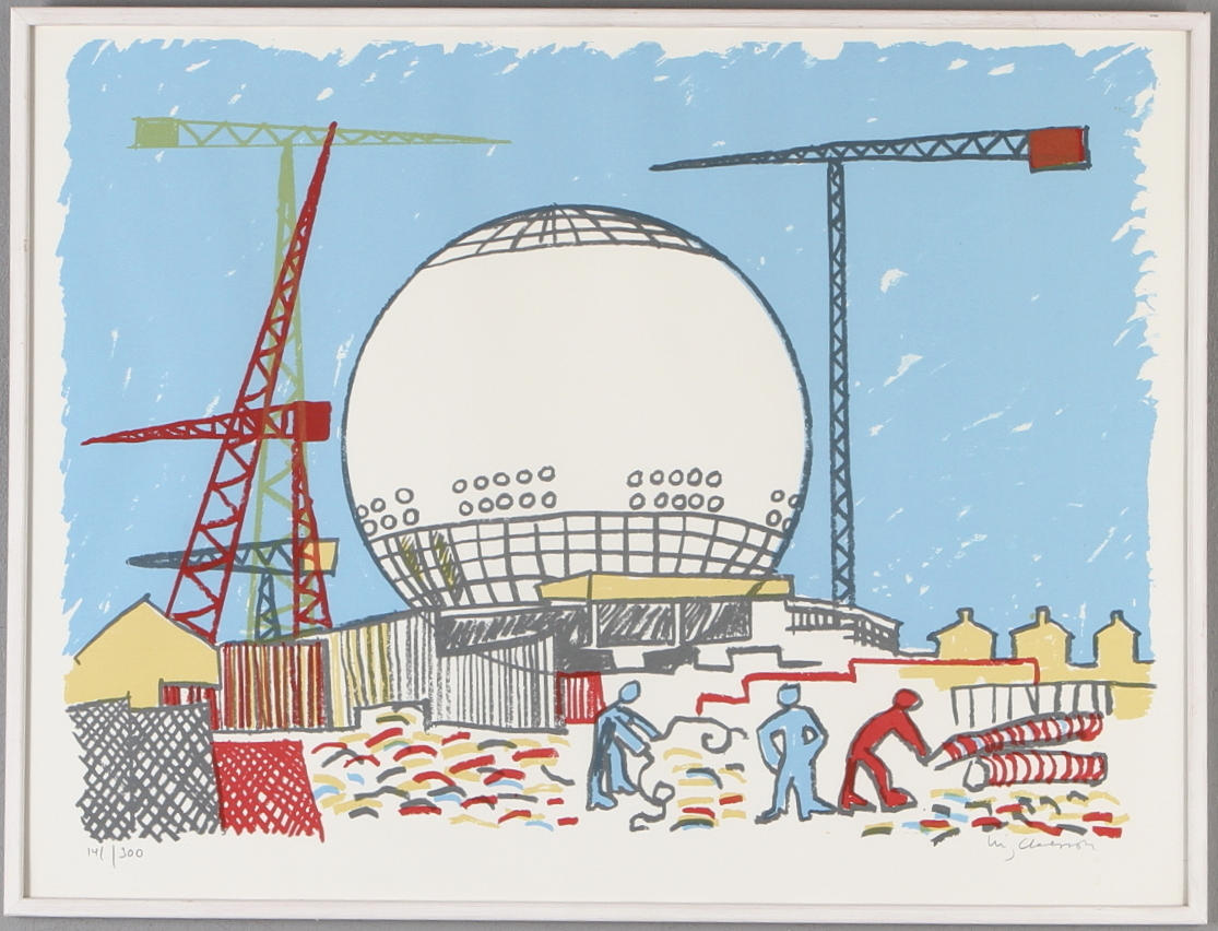 STIG "SLAS" CLAESSON. "Globen", färglitografi, signerad samt numrerad 141/300.