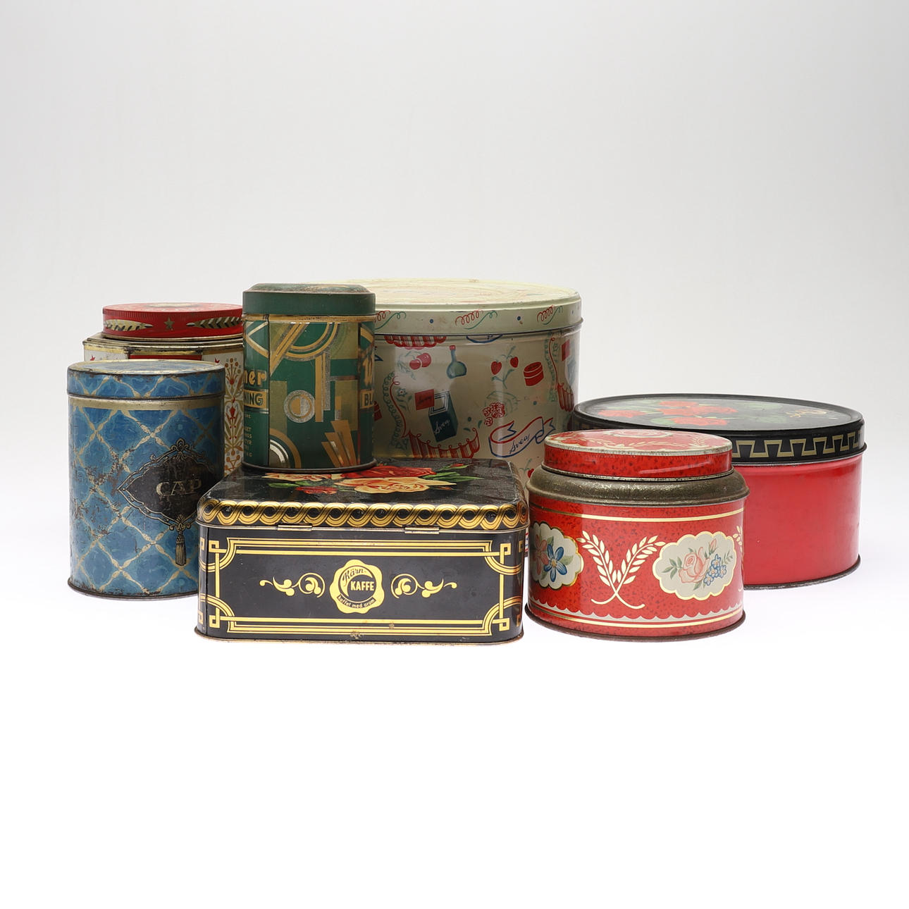 TIN CANS, 7 pcs., 1900s.
