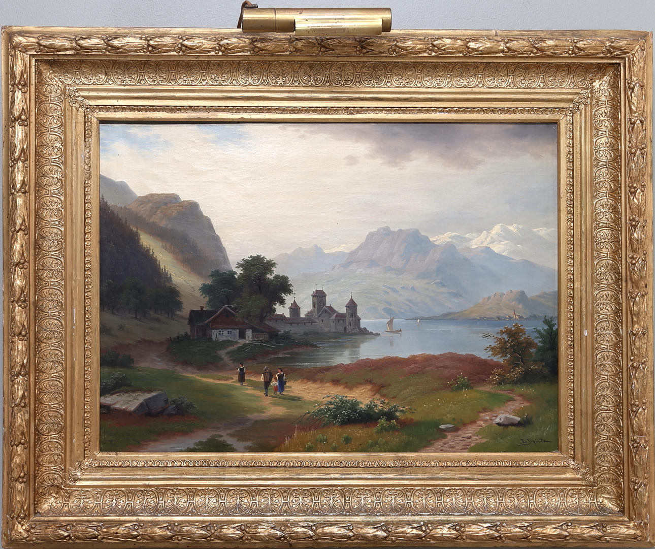 OIDENTIFIERAD KONSTNÄR. "Genèvesjön", olja på duk, 1870-tal, bär signatur.
