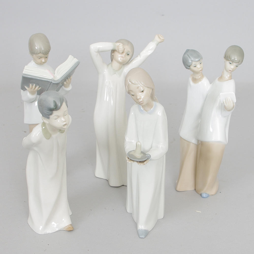 FIGURINER, 5 stycken, porslin, bl. a. Lladro, Zaphir m. fl.