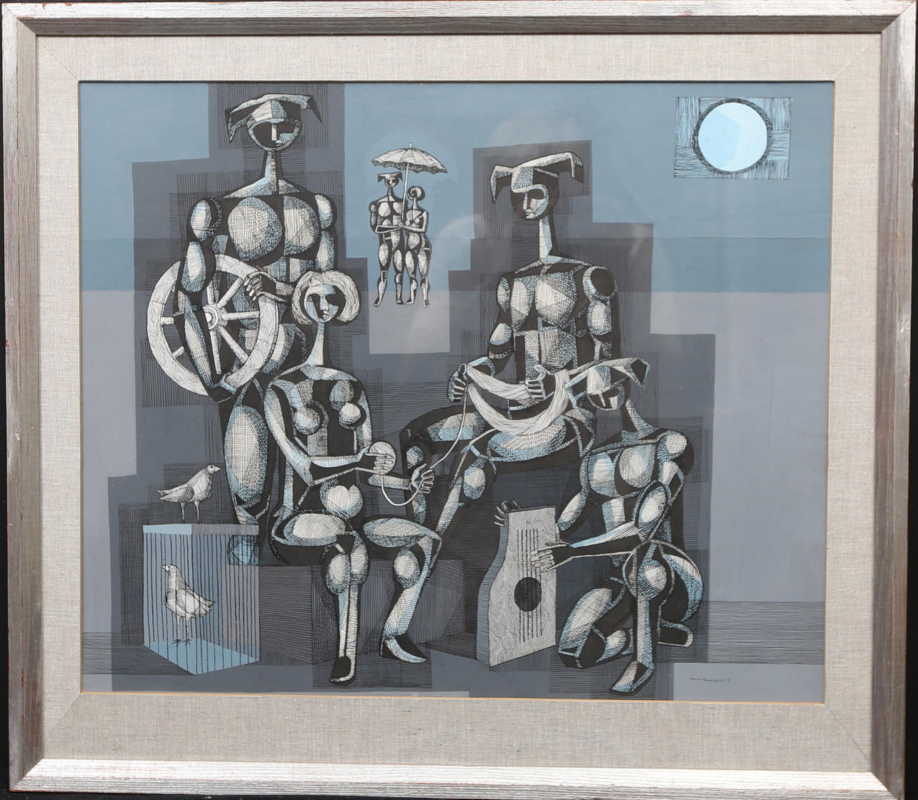 HANS BLOMQUIST. Cubist figure composition. Mixed media, signed and dated 61.