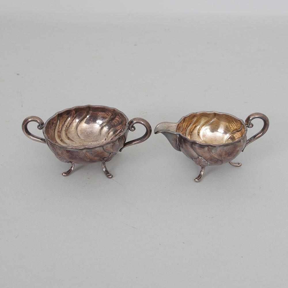 GRÄDDKANNA SAMT SOCKERSKÅL, silver, Cohr, Danmark.