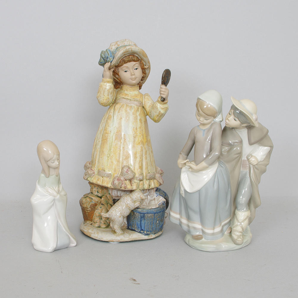 FIGURINER, 3 stycken, porslin, 2 Lladro samt Porcelana Artistica Levantina.