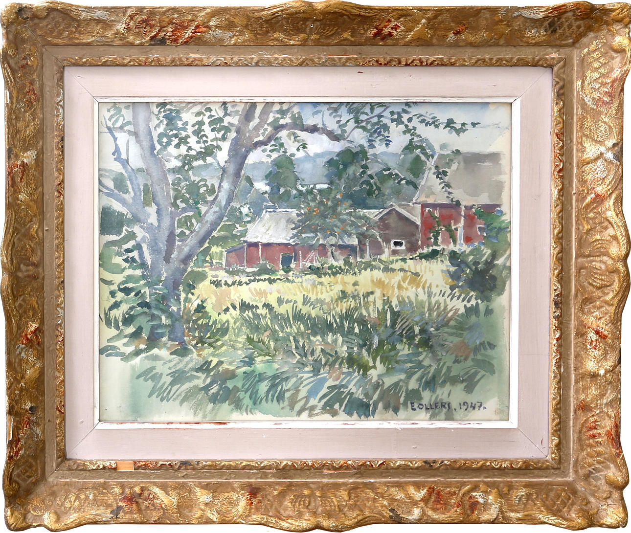 EDVIN OLLERS. Ölandsgård, akvarell, signerad och daterad E Ollers 1947.