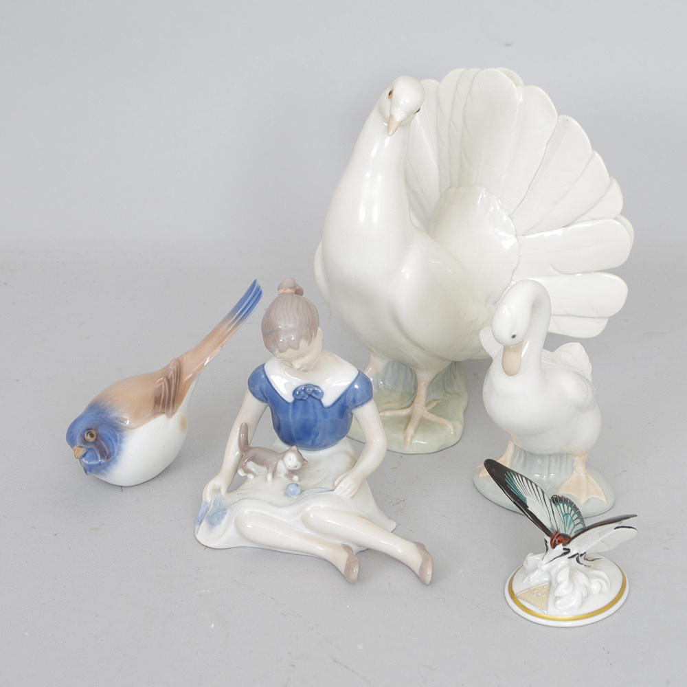 FIGURINER, 5 stycken, porslin, Lladro, Bing & Gröndal, Rosenthal samt Nao.