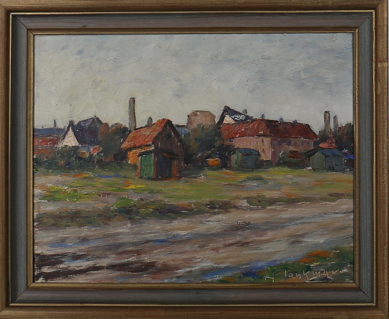 OIDENTIFIERAD KONSTNÄR. Limhamn. Olja på duk. Otydligt signerad Tankmar.