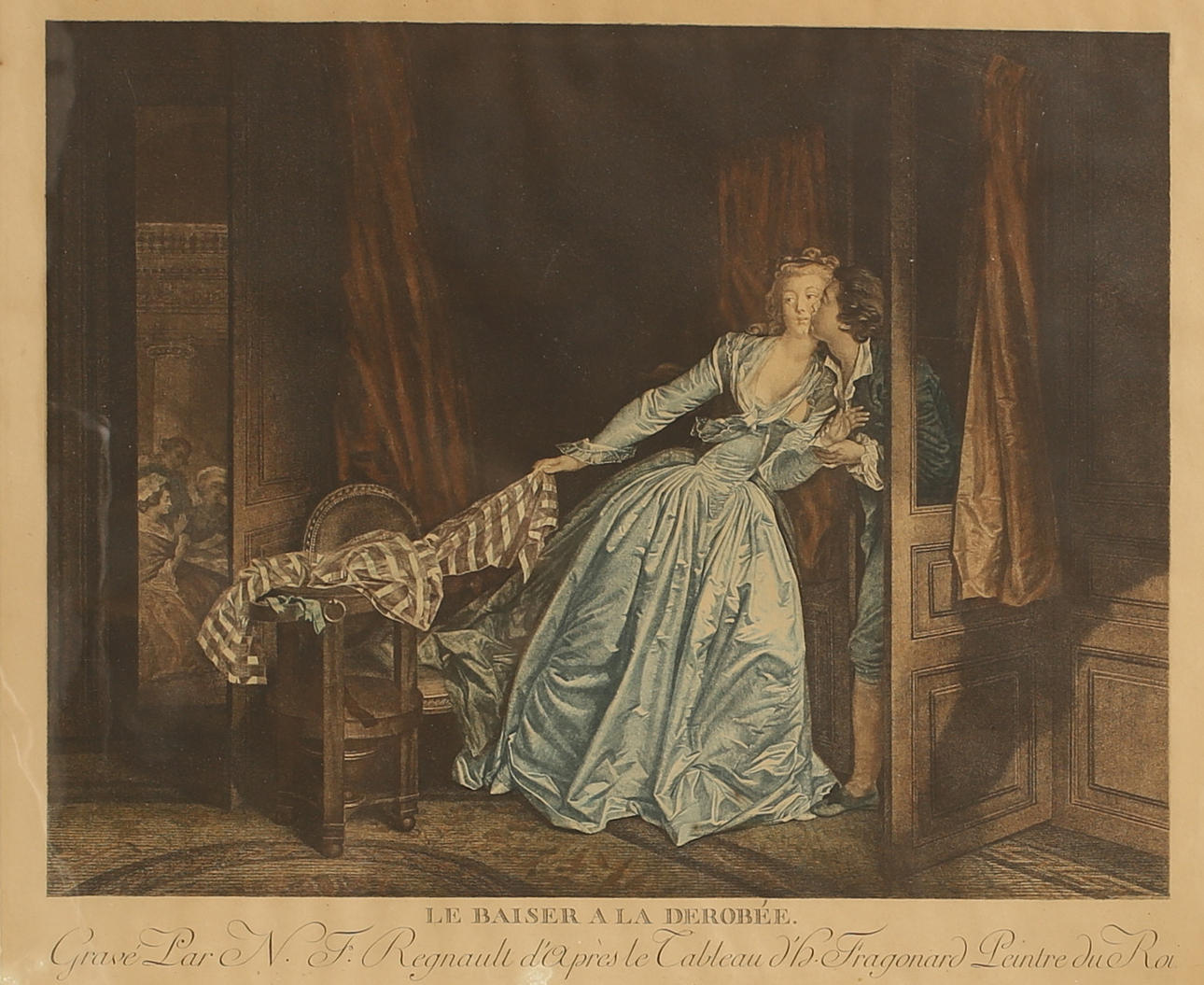ENGRAVING, "Le baiser à la derobée"` after NF Regnault.