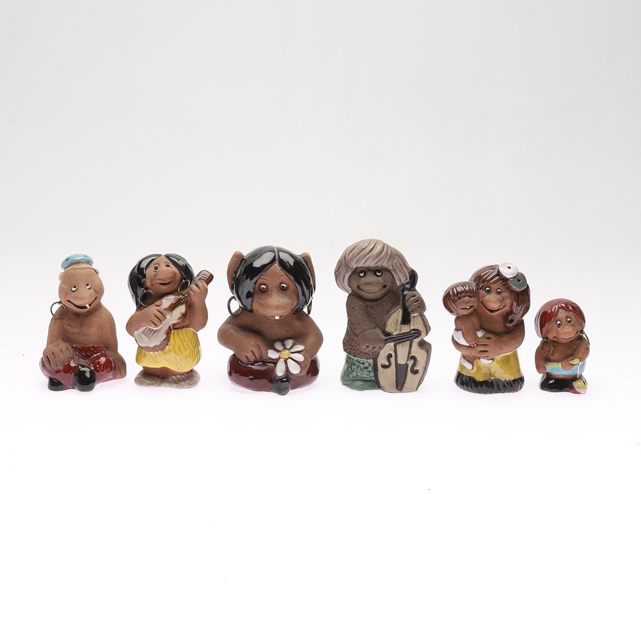 FIGURINER, 6 st, keramik, Tore Borg, monogramsignerade.