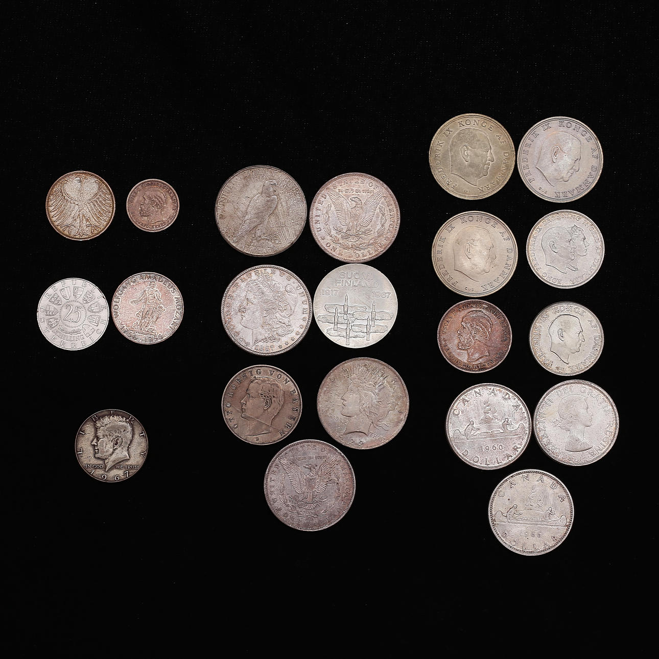 MONEDAS, plata, extranjeras, 380 gramos, 1900.