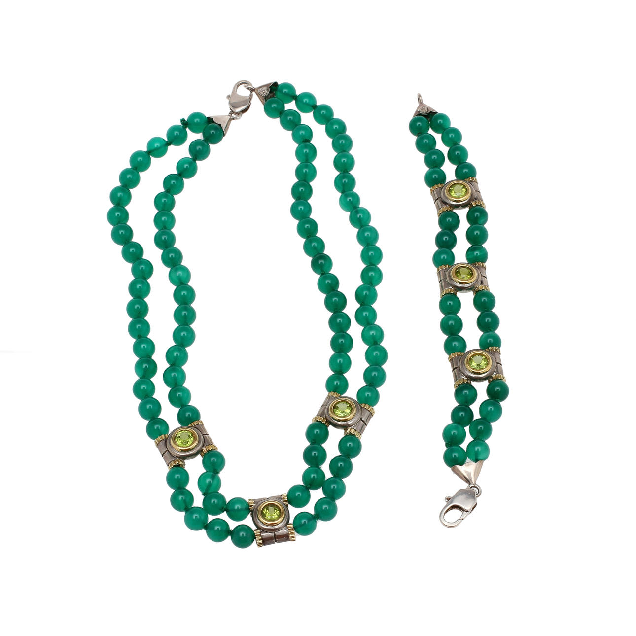 COLLIER samt ARMBAND, 18 K guld/silver.