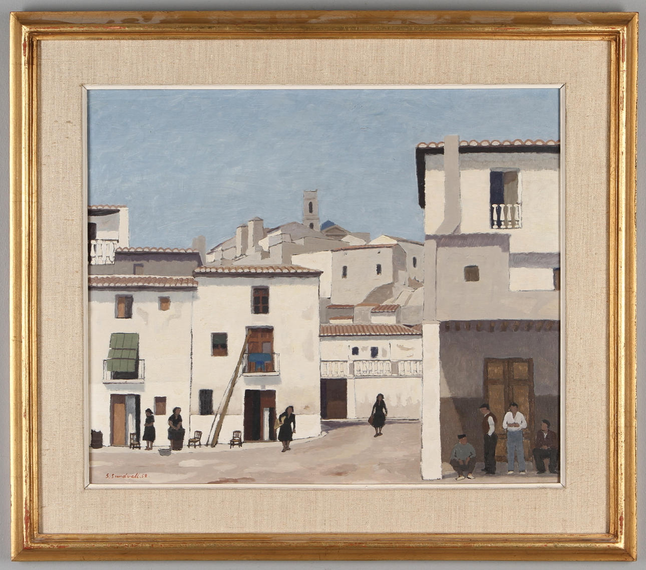 GÖSTA SUNDVALL. "Fisktorget", olja på pannå¨, signerad och daterad -52.