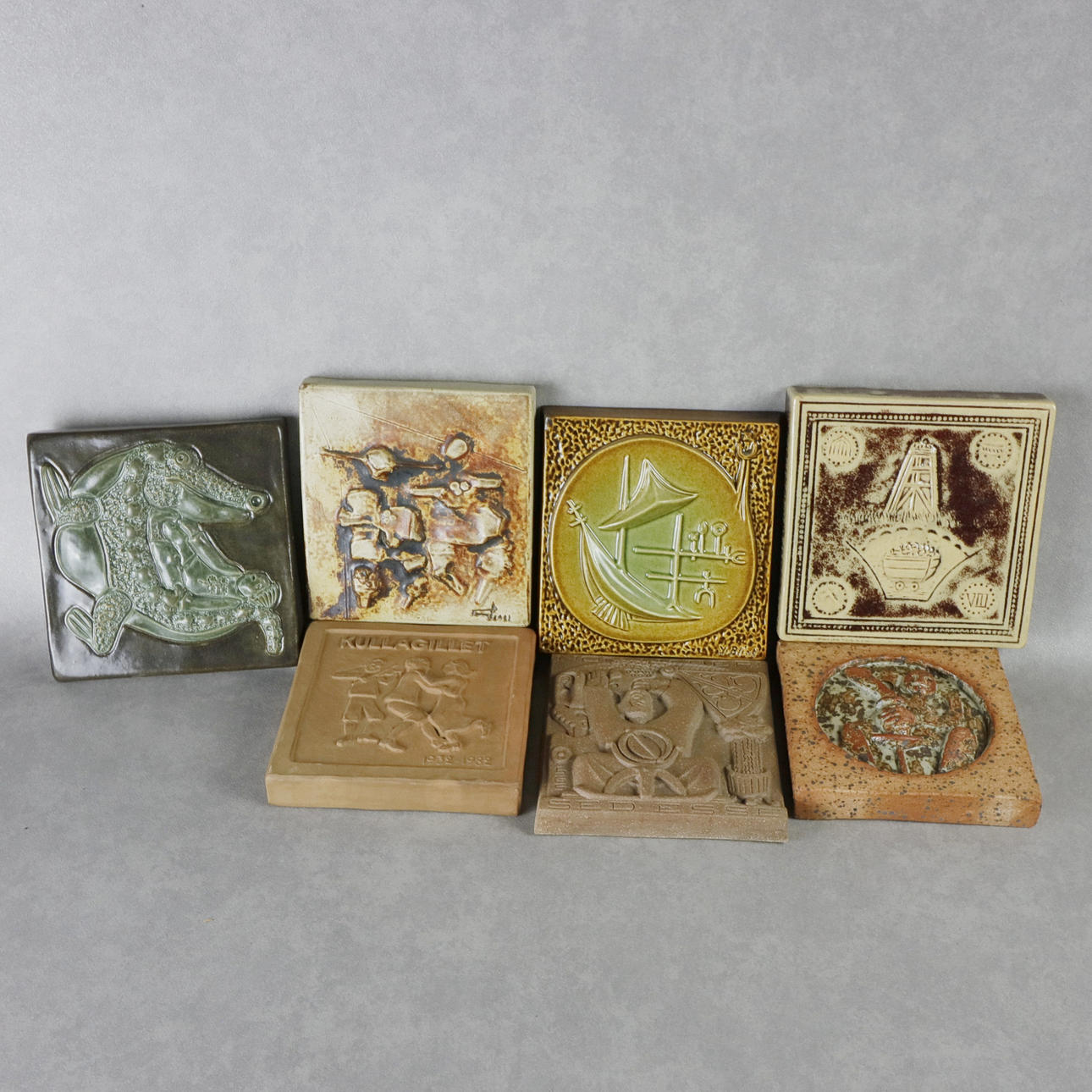 VÄGGRELIEFFER, 7 stycken, keramik, Höganäs.