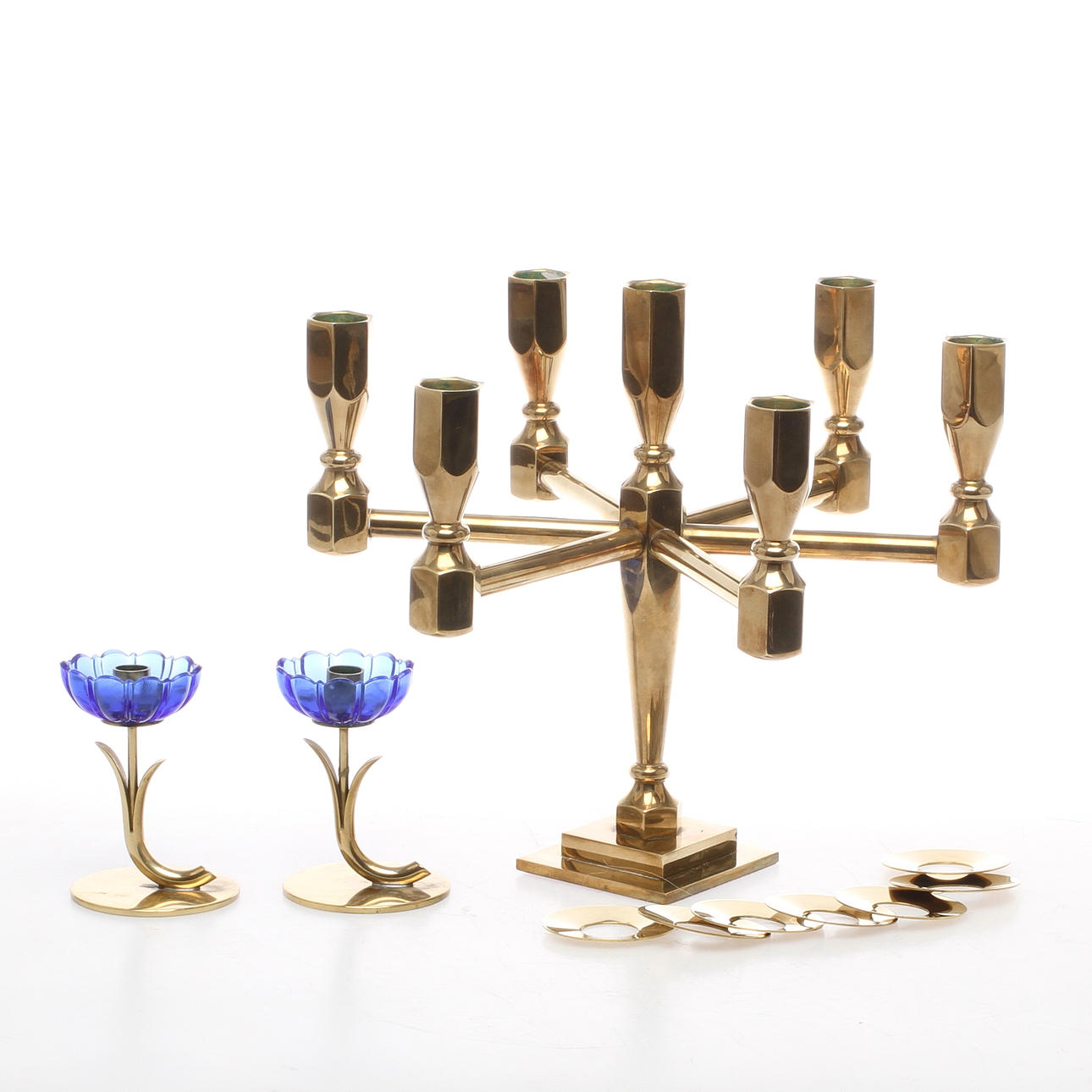 KANDELABER, för 7 ljus, Metallslöjden Gusum, LJUSSTAKAR, 1 par, Ystad metall, 1900-tal.