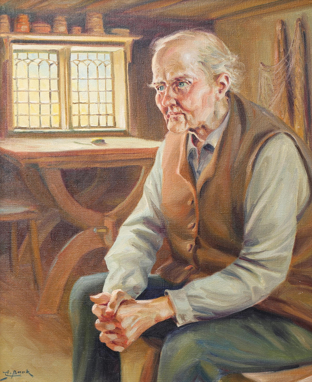 ARNE BARK. Portrait, oil on canvas, signed.