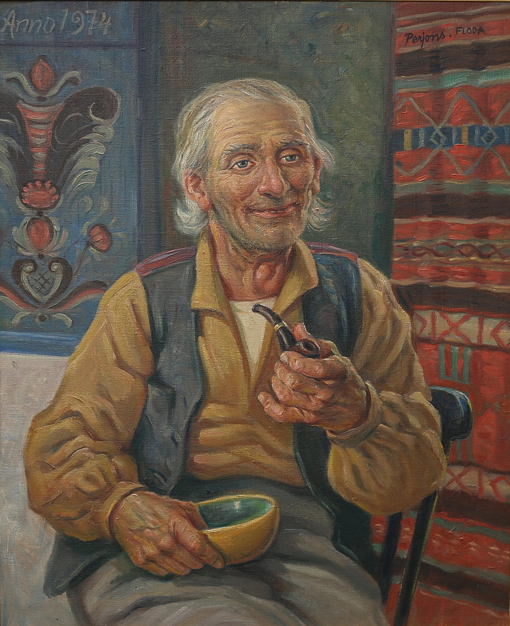 PER-HILDING PERJONS. "model Olle Hedin in Forsgädet Dala-Floda"", oil on canvas, signed.