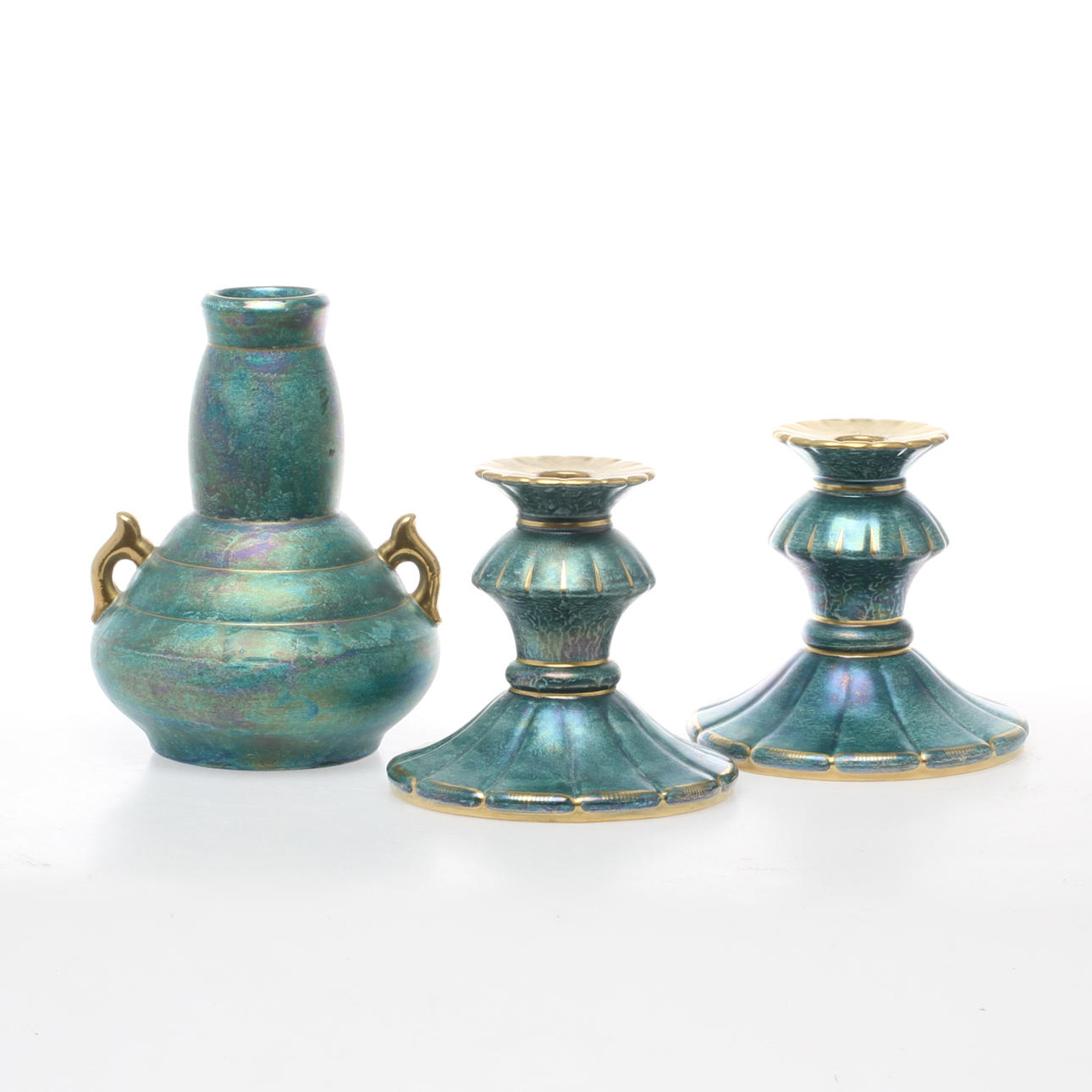 LJUSSTAKAR 1 par samt VAS, porslin, Josef Ekberg, Gustavsberg.