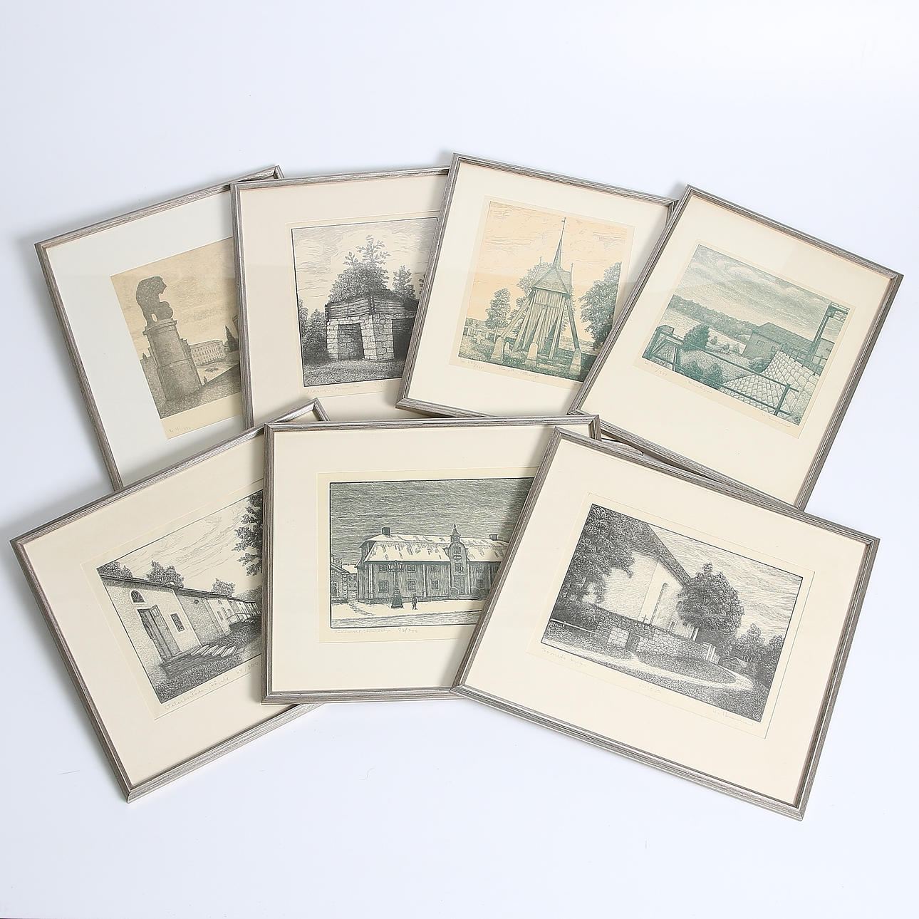 WALDEMAR BERNHARD. 7 st Träsnitt bl.a.Stockholmsmotiv, signerade samt numrerade.