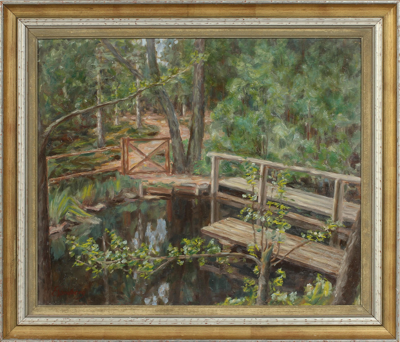 OIDENTIFIERAD KONSTNÄR, olja på pannå, sign E. Sandberg.