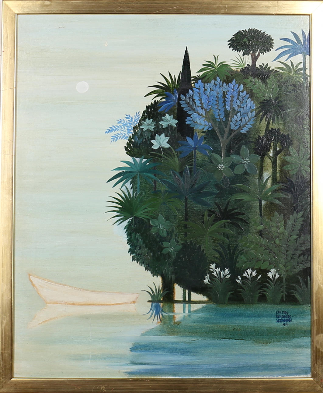 KERSTIN LUNDBERG STENMAN. Paradis. Olja på pannå. Signerad och daterad 1979.