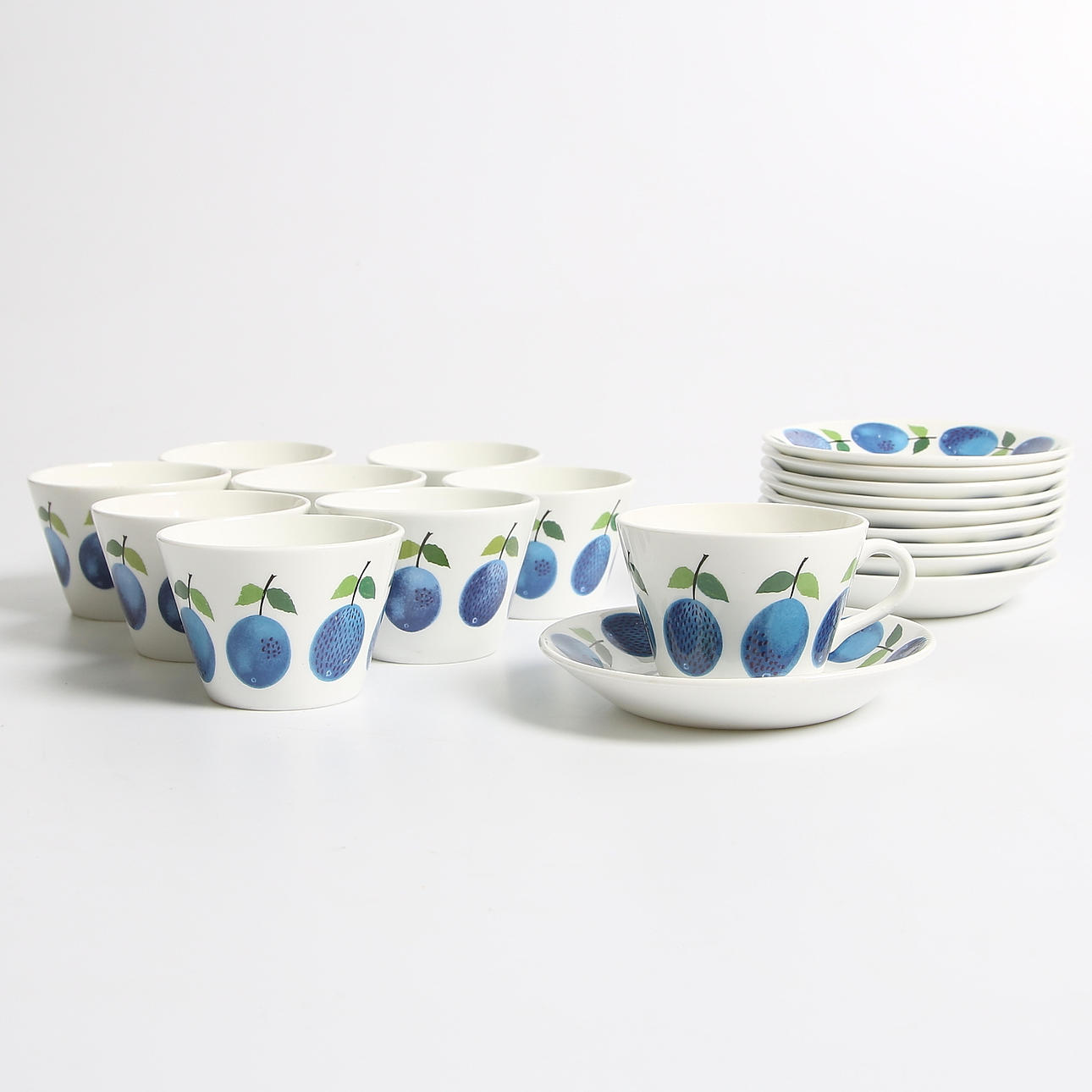 KAFFESERVIS, 19 delar, bensporslin, "Prunus", Stig Lindberg, Gustavsberg.