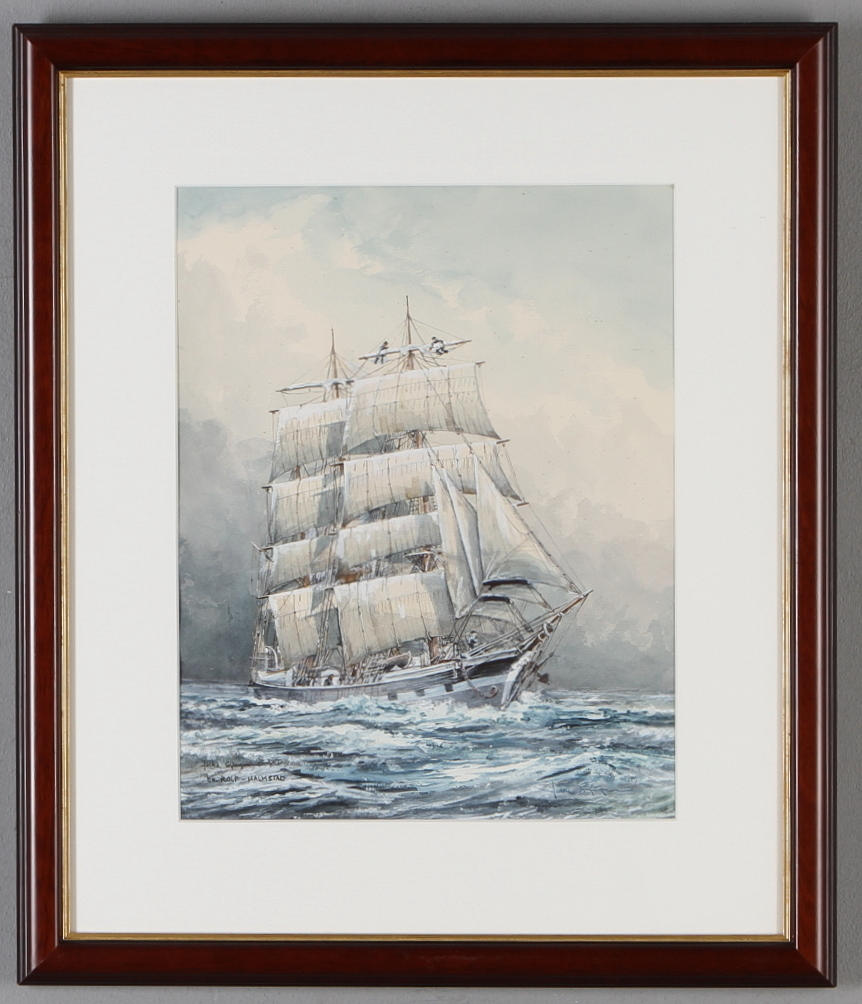 ROLF SJÖGREN. "Bark ship Rolf-Halmstad", mixed media, signed.