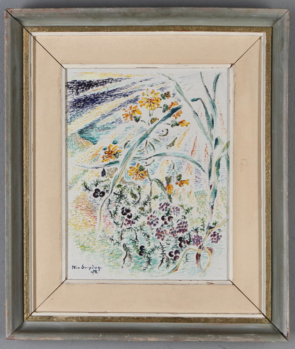 ELIN SVIPDAG. "Vildblommor vi Kattegatts kust", olja på apnnå, signerad samt otyglig datering.