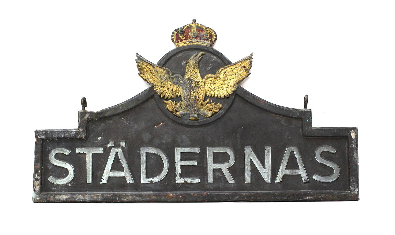 KOPPARSKYLT dubbelsidig, 1880-tal.