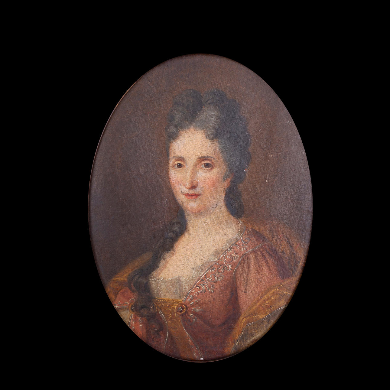 OIL on canvas, oval, rococo lady, signed, 18th century.