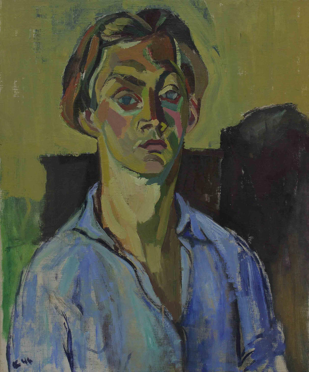 OLLE CARLSTRÖM. Självporträtt. Olja på duk. Monogramsignerad CO och dat -46.