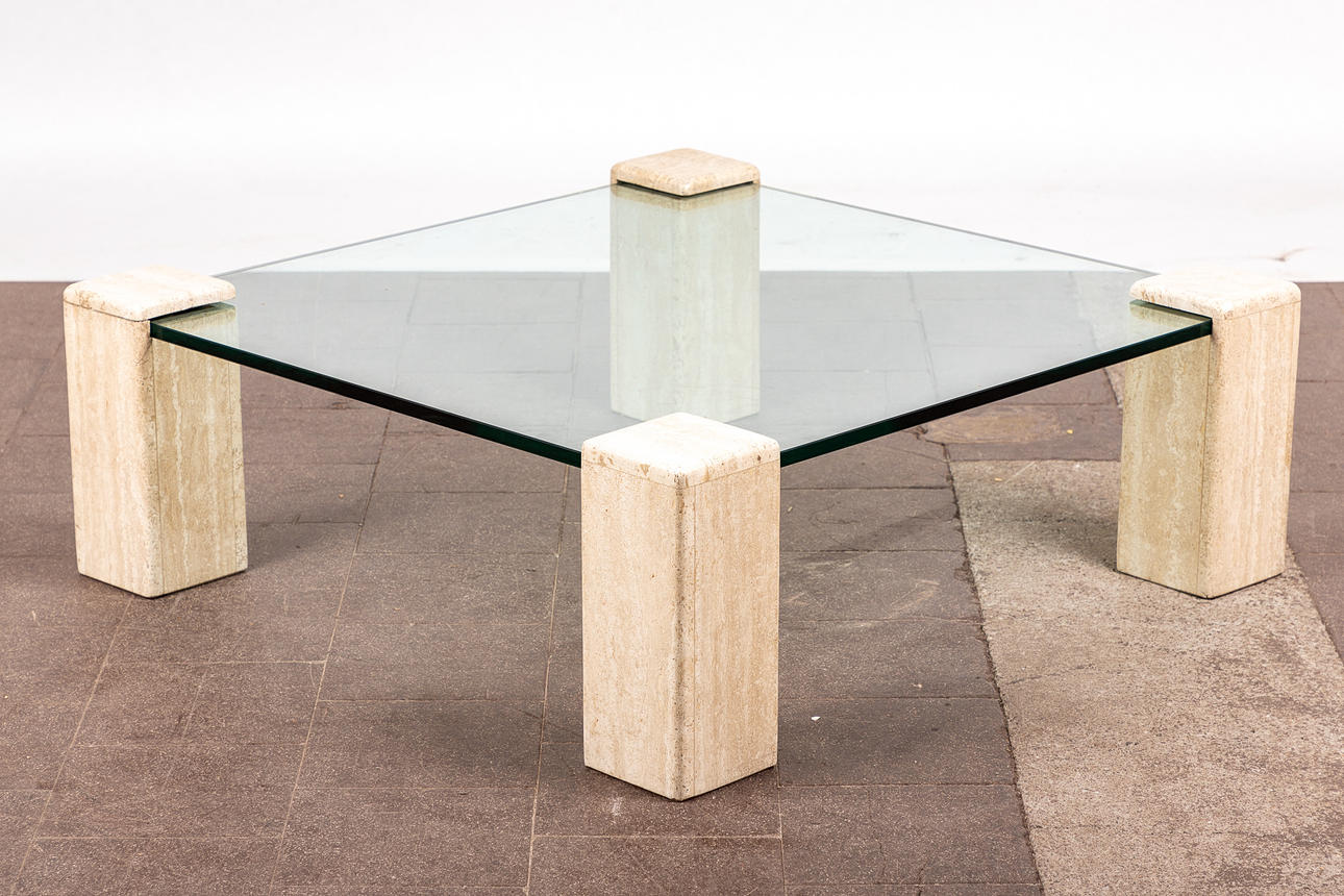 Sohvapöytä / lasipöytä, travertiini, lasi.
