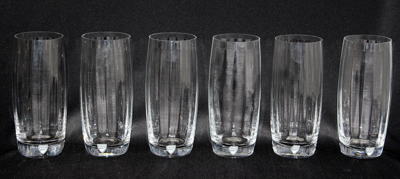 GLAS 6 st grogglas, Orrefors ur serien Optica från 1986, design Gunnar Syrén.