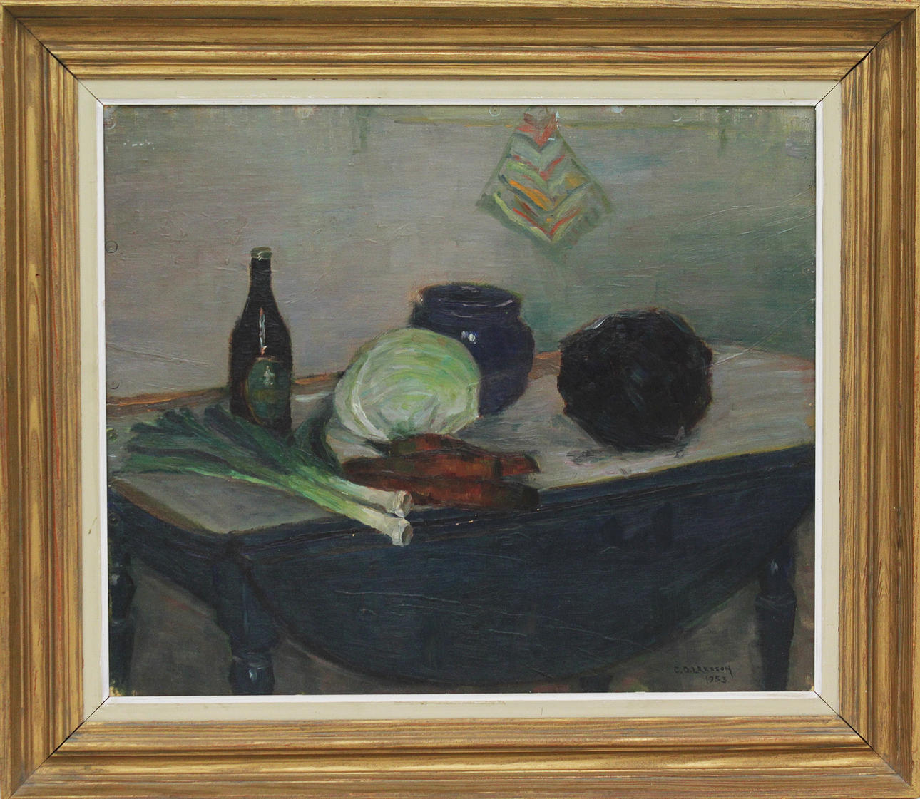 CARL OSKAR LARSSON. Stilleben. Olja på uppklistrad duk. Signerad C O Larsson 1953.