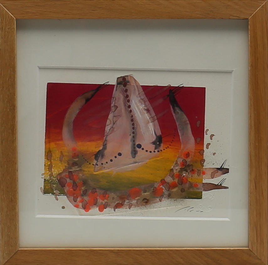 JUAN CANO. Komposition. Blandteknik med bladguld. Signerad.