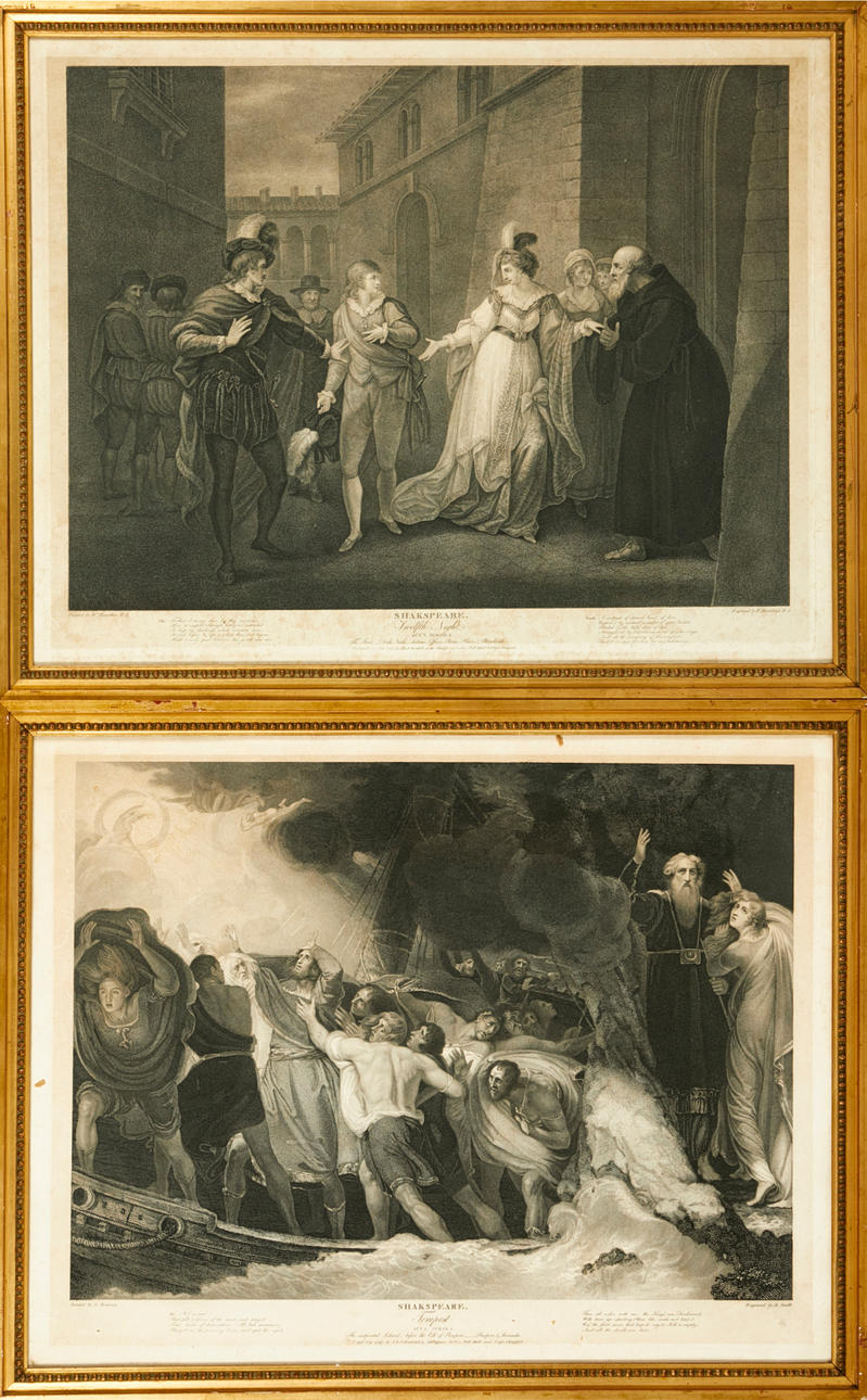 BENJAMIN SMITH (1754 - 1833) & FRANCESCO BARTOLOZZI (1755-1815). ETCHINGS 2 pcs, Shakespeare "Tempest" and "Twelfth Night", done in point engraving and etching.