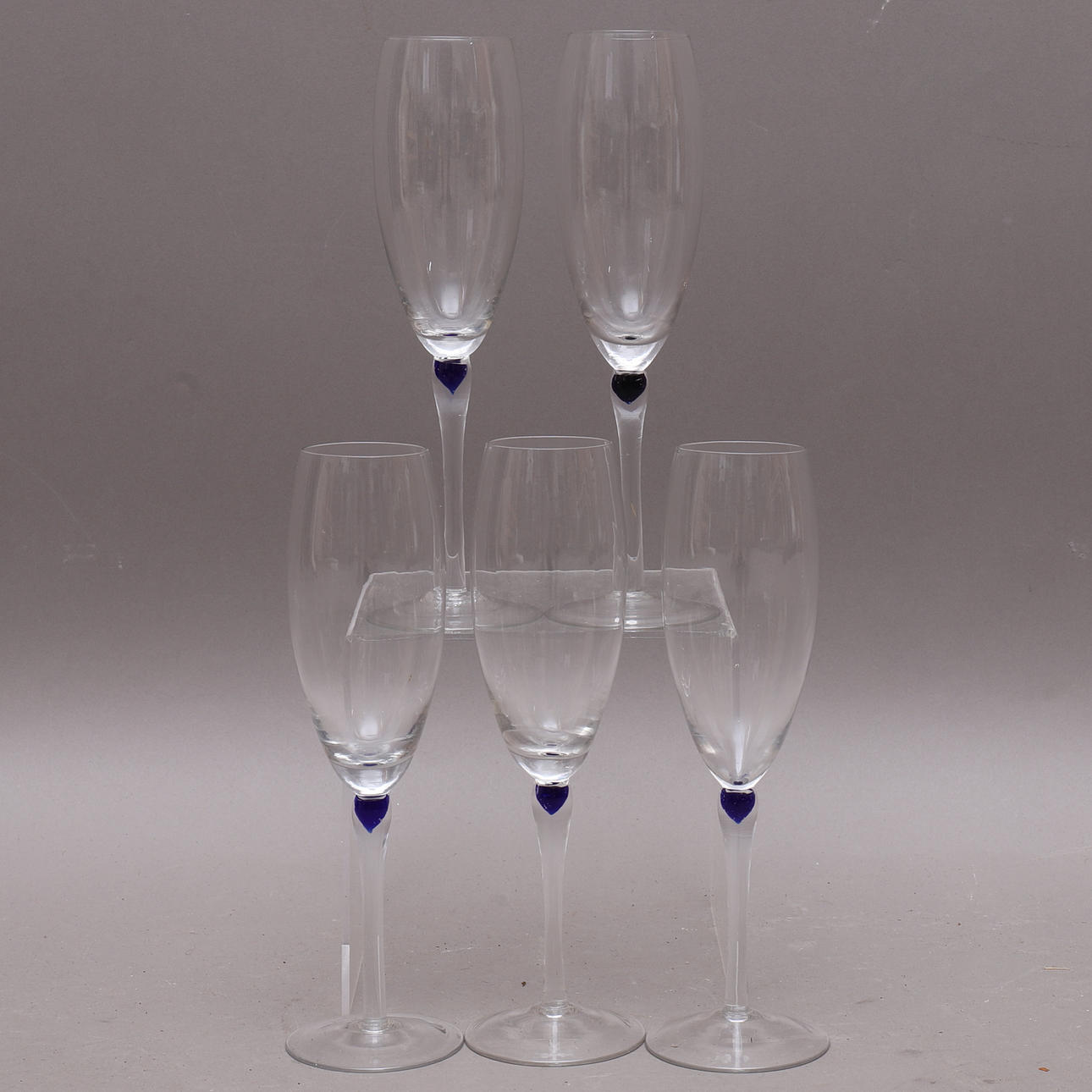 CHAMPAGNEGLAS med blå dråbe, 5 stk, glas.
