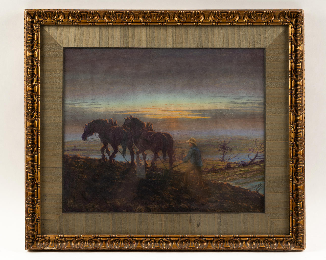 okänd konstnär, teckning, hästplog.