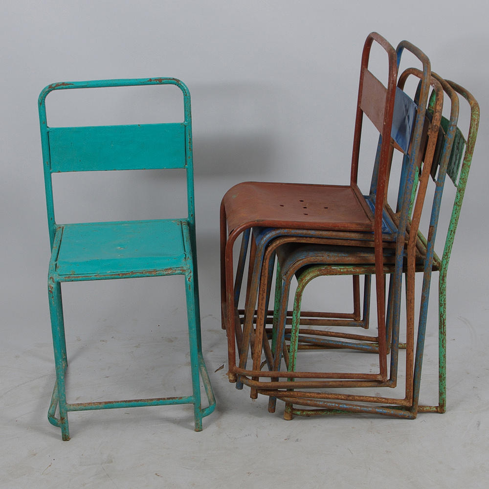 STOLAR, 6 stycken, målad plåt, industridesign, Frankrike.