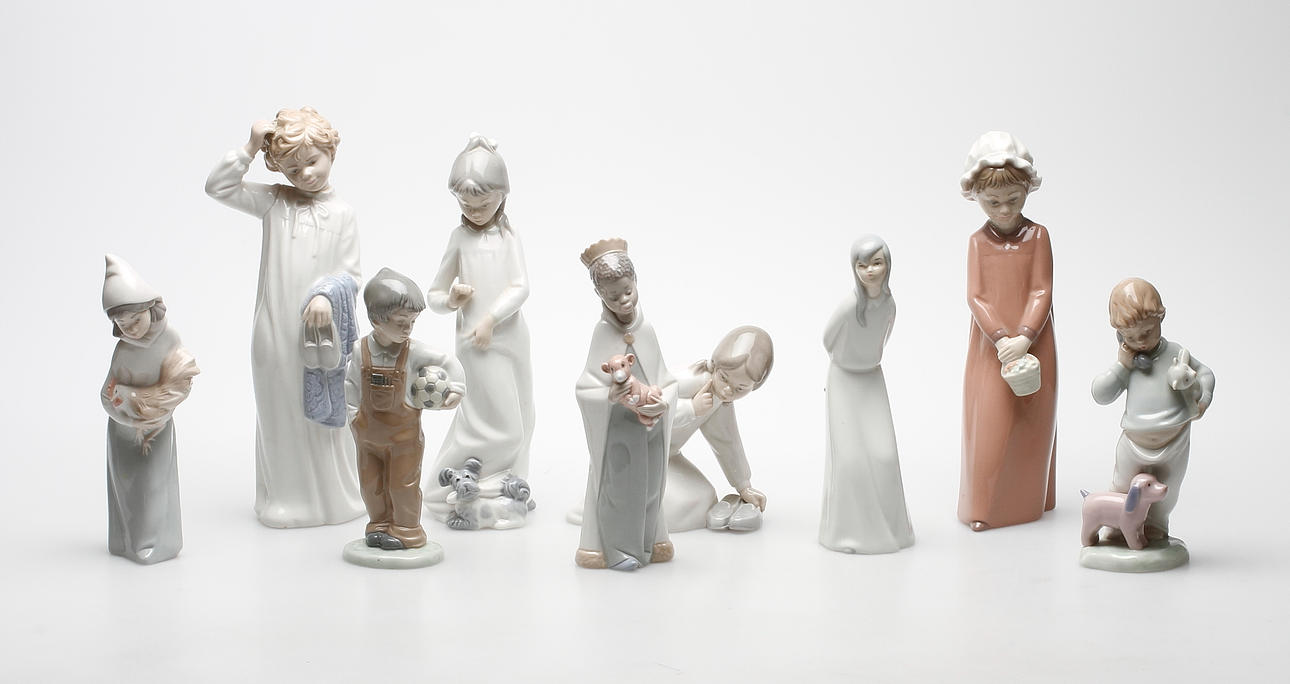 FIGURINER, 9 st, porslin, Spanien.
