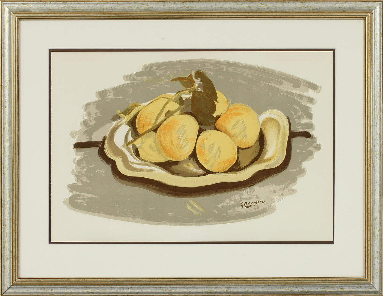 GEORGE BRAQUE. EFTER. Färglitografi. Stilleben med frukter. Signerad i stenen.